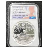 2025 AUSTRALIAN YEAR OF THE SNAKE 1 TROY OZ FINE SILVER NGC PF70 ULTRA CAMEO