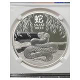2025 AUSTRALIAN YEAR OF THE SNAKE 1 TROY OZ FINE SILVER NGC PF70 ULTRA CAMEO