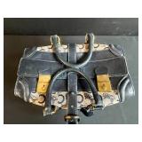 Celine Paris Monogram Canvas and Leather Satchel Handbag with Key