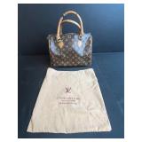 Celine Paris Monogram Canvas and Leather Satchel Handbag with Key