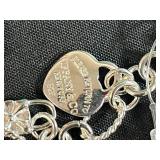 Tiffany & Co. Sterling Silver Charm Bracelet with Box and Pouch- no signature "T" at clasp