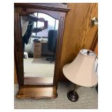 Wall Mirror with Decorative Shelf and Table Lamp