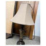 Wall Mirror with Decorative Shelf and Table Lamp