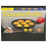 Collection of Pancake Puff Pans Including Wilton Armetale, Nordic Ware Ebelskiver, and Pancake Puffs