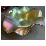 Collection of 3 Iridescent Signed Glass Bowls and 8 Ruby Red Glass Tumblers