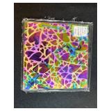 Fused Signed Art Glass Set with Cat and Mouse Plate, Iridescent Square Tray, and Dichroic Glass Tiles