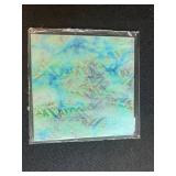 Fused Signed Art Glass Set with Cat and Mouse Plate, Iridescent Square Tray, and Dichroic Glass Tiles