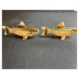 Vintage Decorative Collection: Green Glass Vase, Fenton Pink Milk Glass Vase, Cat and EFCCO Fish Salt & Pepper Shakers