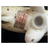 Vintage Decorative Collection: Green Glass Vase, Fenton Pink Milk Glass Vase, Cat and EFCCO Fish Salt & Pepper Shakers