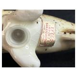 Vintage Decorative Collection: Green Glass Vase, Fenton Pink Milk Glass Vase, Cat and EFCCO Fish Salt & Pepper Shakers