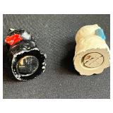 Vintage Decorative Collection: Green Glass Vase, Fenton Pink Milk Glass Vase, Cat and EFCCO Fish Salt & Pepper Shakers