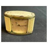 Collection of Vintage Table Clocks, Open Pan Oil Lamps, Glass Mixer, and Carved Wooden Stand