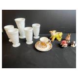 Milk Glass Vases, Vintage Ceramics, and Bunnykins Figurine Collection