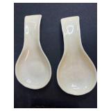 Set of 6 Artistic Signed Glass and Ceramic Trays and Spoons