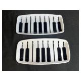 Set of 6 Artistic Signed Glass and Ceramic Trays and Spoons