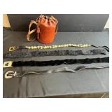 Lot of 4 Fashion Belts and Vintage Embossed Leather Bucket Bag