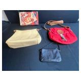 Collection of VTG Handbags: Coach Wristlet, Duluth Pack Red Shoulder Bag, Fossil, Woven Purse