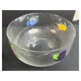 Mixed Glassware Collection with Fruit Bowl, Ruby Glasses, Handpainted Bell, and Framed Art