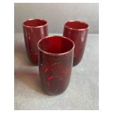 Mixed Glassware Collection with Fruit Bowl, Ruby Glasses, Handpainted Bell, and Framed Art