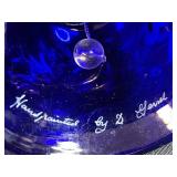 Mixed Glassware Collection with Fruit Bowl, Ruby Glasses, Handpainted Bell, and Framed Art