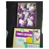 Vintage Kitchenware Collection with Cookie Cutters, Butter Boxes, Glass Dishes, and Decorative Tin