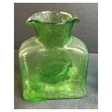 Blenko Handcrafted Green Glass Vase, Blue Art Glass Vase, and Crystal Bottle Stopper Set