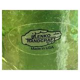 Blenko Handcrafted Green Glass Vase, Blue Art Glass Vase, and Crystal Bottle Stopper Set