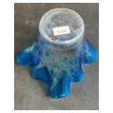 Blenko Handcrafted Green Glass Vase, Blue Art Glass Vase, and Crystal Bottle Stopper Set