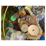 Vintage Tin Filled with Assorted Decorative Buttons and Sewing Notions