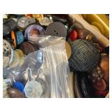 Vintage Tin Filled with Assorted Decorative Buttons and Sewing Notions