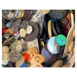 Vintage Tin Filled with Assorted Decorative Buttons and Sewing Notions