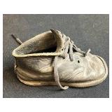 Collection of Vintage Metal Tins, Baby Shoes, Jacks, and Cat with Fishbowl Figurine