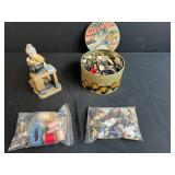 Vintage Sewing Collection with Buttons, Notions, and Kelvins Grandmother Figurine