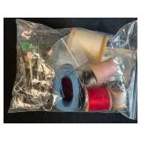 Vintage Sewing Collection with Buttons, Notions, and Kelvins Grandmother Figurine