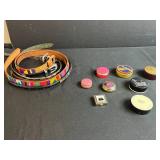 Collection of Vintage Pill Boxes Inc "Red Hat" and Western Style Leather Belts