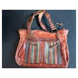 Collection of 4 Vintage and Designer Purses Including Anuschka, The Sak, and Wooden Handbag