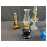 Collection of 8 Vintage Miniature Oil Lamps Assorted Glass Designs