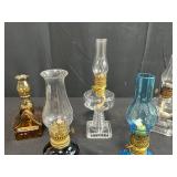 Collection of 8 Vintage Miniature Oil Lamps Assorted Glass Designs