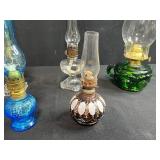 Collection of 8 Vintage Miniature Oil Lamps Assorted Glass Designs