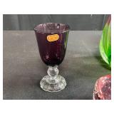 Art Glass Collection with Fostoria Goblet, Pink-Green Vase, and Heart Paperweight