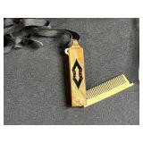 Vintage Decorative Tin Box with Comb and Brass Lipstick Tube