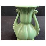 Haeger Green Double-Handled Vintage Vase and Glass Fruit Trinket Set