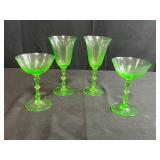 Set of 4 Vintage Vaseline Glass Stemware, Uranium Green Glow