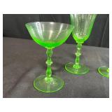 Set of 4 Vintage Vaseline Glass Stemware, Uranium Green Glow