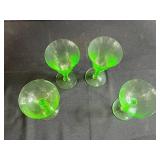 Set of 4 Vintage Vaseline Glass Stemware, Uranium Green Glow