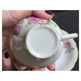 Set of 5 Vintage Porcelain Tea Cups and Saucers Assorted Floral Patterns