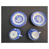 Vintage Blue Willow Japan Tea Cups, Saucers, and Shenango China Plates Collection