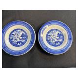 Vintage Blue Willow Japan Tea Cups, Saucers, and Shenango China Plates Collection