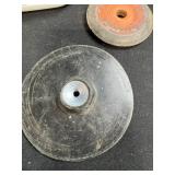 Lot of Assorted Grinder Wheels, Sharpening Stone, Hardware and Vinyl Bumpers
