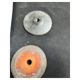 Lot of Assorted Grinder Wheels, Sharpening Stone, Hardware and Vinyl Bumpers